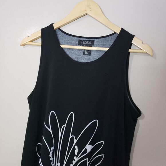 Papillon Small Black And White Sleeveless Floral Print Mini Dress Tunic - Picture 2 of 10